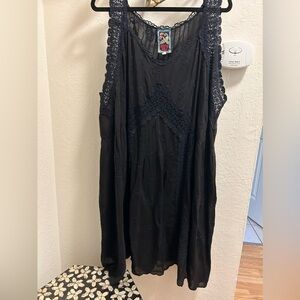 Johnny Was Slightly Sheer Sleeveless Black Dress Lace Details XXL 100% Rayon